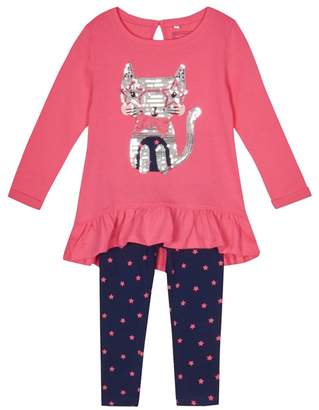 bluezoo - Girls' Pink Cat Sequin Top And Leggings Set