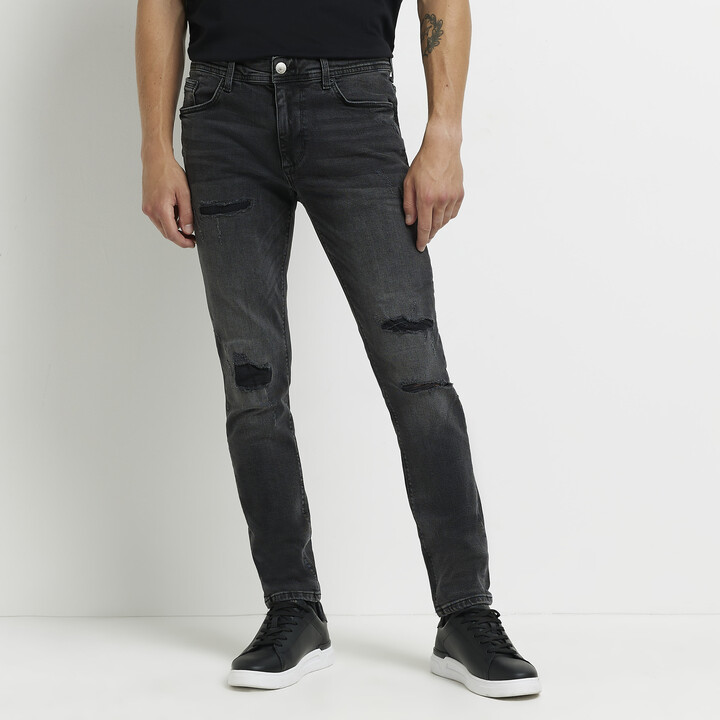kind society Mens River Island Black washed ripped skinny fit jeans