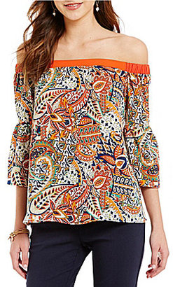 Gibson & Latimer Off-the-Shoulder 3/4 Sleeve Paisley Printed Top