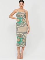 Thumbnail for your product : Missguided MissguidedScarf Print Ruched Cup Midi Dress - Green
