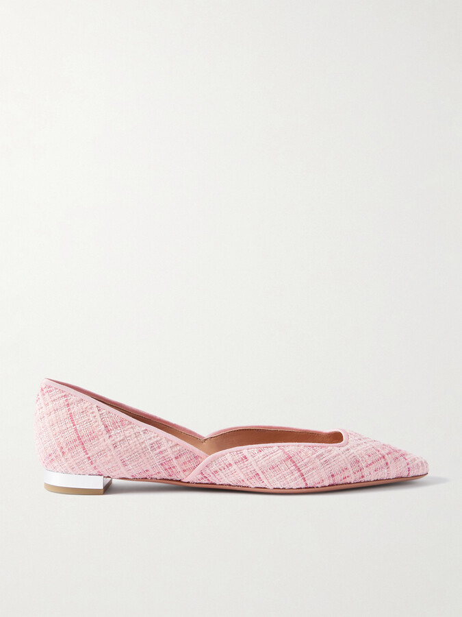 Aquazzura Maia Grosgrain-trimmed Tweed Ballet Flats - Pink
