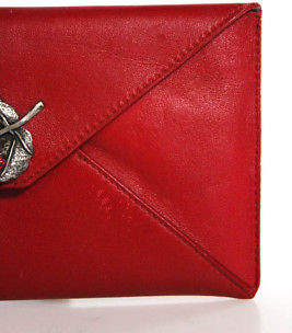 Corto Moltedo Red Leather Leaf Envelope Clutch Handbag