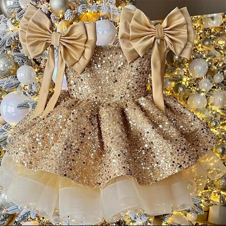 FEIYANSHA New Infant First Birthday Dress Baby Girl Party Gown for Special Occasion Princess Glitter Tulle Dress Photo Shooting