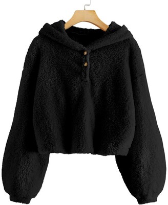 YBENLOVER Kids Girl's Fuzzy Hoodies Warm Loose Button Down Pullover Sherpa Jacket Top 