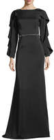 Thumbnail for your product : David Meister Bateau-Neck Slit-Sleeve Illusion-Back Evening Gown