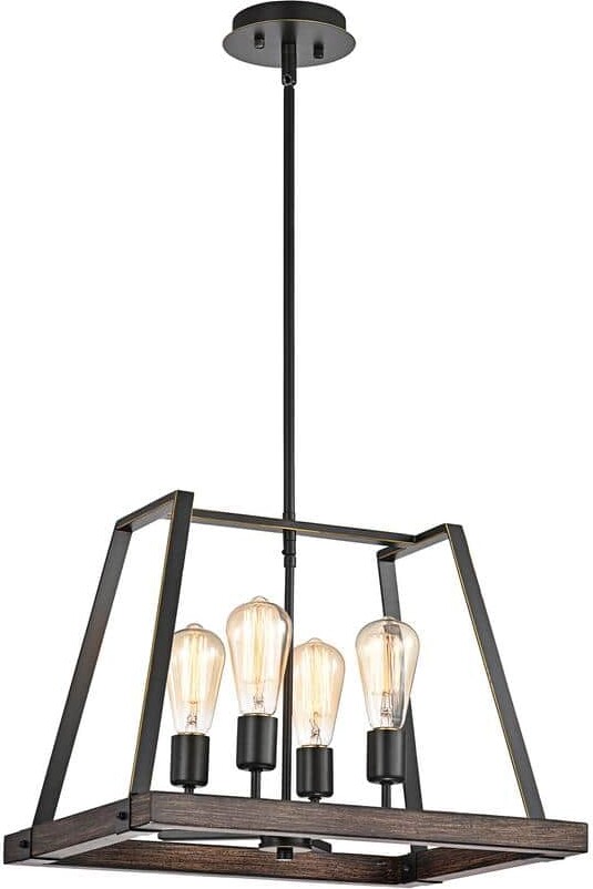 Edvivi 4-Light 18 in. Wood and Oil Rubbed Bronze Pendant Light Farmhouse Chandelier for Living Dining Room, No Bulbs Included