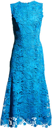 Monique Lhuillier Sleeveless Lace Flared-Skirt Dress