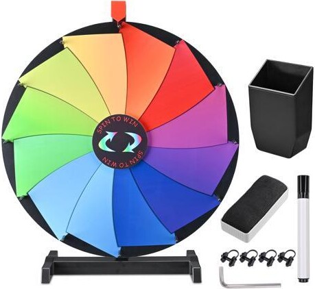 Yescom USA, Inc. WinSpin 24' Editable Color Prize Wheel Dry Erase Fortune Spin Game Carnival Tabletop Stand 12 Slots