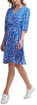 Calvin Klein Ditsy-Floral-Print Faux-Wrap Dress - ShopStyle