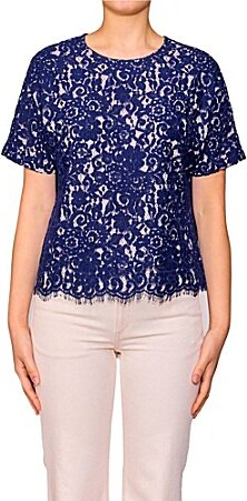 MelloDay Lace Short Sleeve Scalloped Hem Top