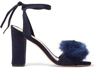 Loeffler Randall Nicolette Faux Fur-trimmed Suede Sandals - Storm blue