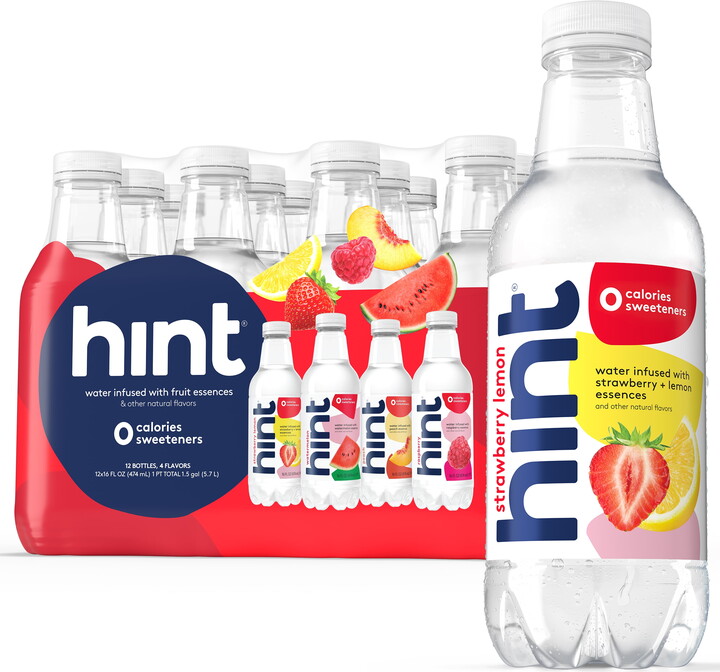 Hint Bottled Water, 4-Flavor Red Variety Pack - Purified Water Beverages with Zero Calories, Natural Flavors, and Sugar Free - 16 Fl Oz (Pack of 12)