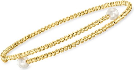 Ross-Simons PureCollectionbyRoss-Simons4-5mmCulturedPearlBeadedBypassCuffBraceletin14ktYellowGoldSize7