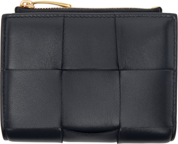 Bottega Veneta Navy Small Bi-Fold Zip Wallet