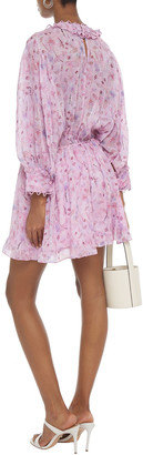 IRO Joyce Lace-up Ruffled Printed Georgette Mini Dress
