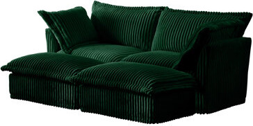 Latitude Run Corduroy Slipcovered 2 Seater With Ottomans, Flexible For Various Arrangements, High - Back And Comfortable Sleeper Bed, Elegant