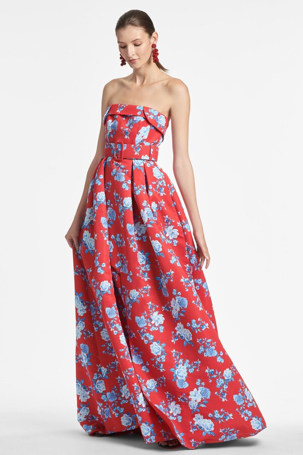 19+ Blue Floral Strapless Dress