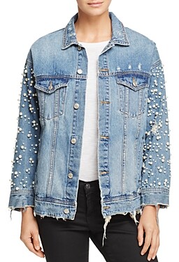 embellished white denim jacket