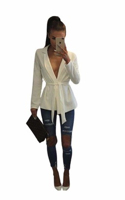 High Street Fashion Women's Ladies Long Sleeve Front Open Tie Up Belted Blazer Jacket Crepe Duster Coat Size 8-10 12-14 16-18 20-22 24-26(20-22) Nude