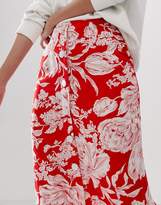 Thumbnail for your product : ASOS Design DESIGN floral button front midi skirt with pleat back