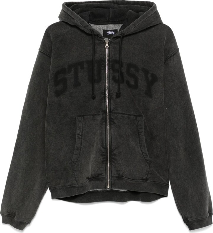 00s archive stussy fade grunge hoodie faded graphic zip