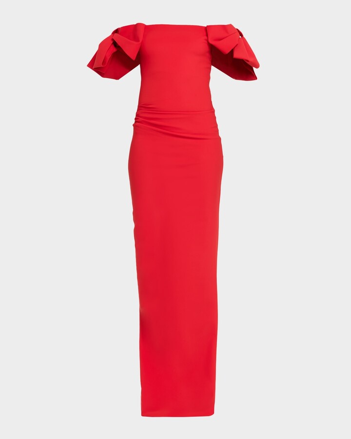 Chiara Boni La Petite Robe Bunjirai Off-Shoulder Bow Column Gown