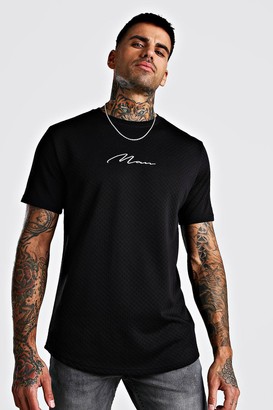 boohoo Mens Black MAN Embroidered Waffle T-Shirt, Black
