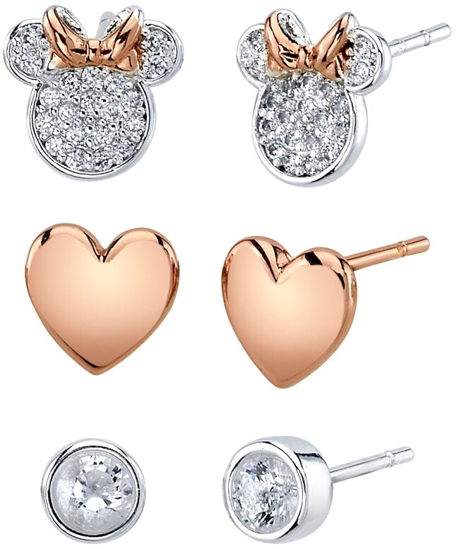Silveraj Jewels Disney Mickey Earrings Collection 14K Gold Fn Round CZ Gift For Girls Womens