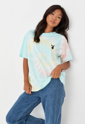 Missguided Playboy X Pastel Tie Dye Oversized T Shirt - ShopStyle