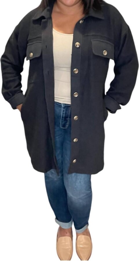SALTWATER LUXE Button Up Oversized Shacket In Black