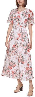 Calvin Klein Floral-Print Capelet Maxi Dress - ShopStyle