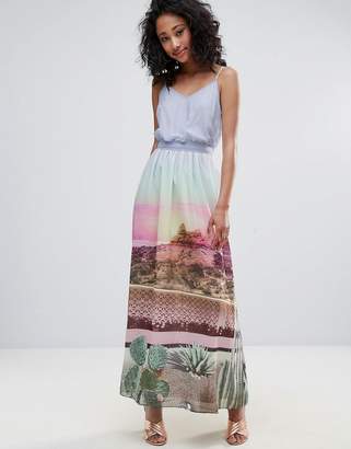 Yumi Scenic Print Maxi Dress With Tie Waist