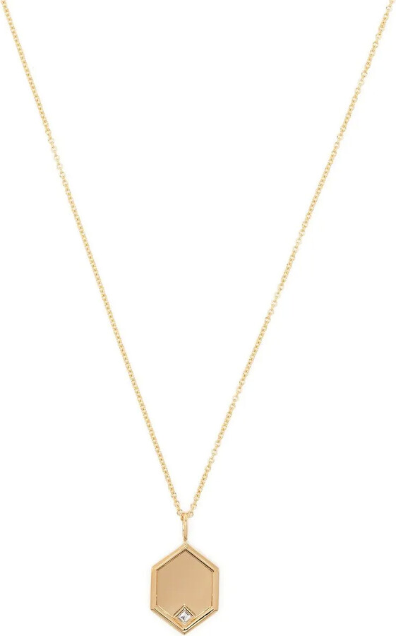 Lizzie Mandler Fine Jewelry 18kt yellow gold Hexagon charm diamond necklace