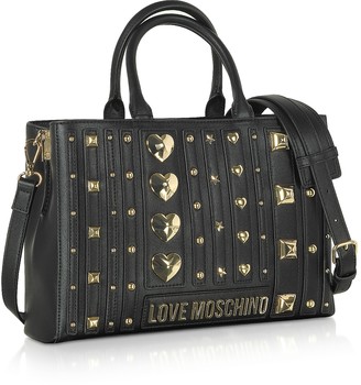 Love Moschino Black Eco- Leather Studded Tote Bag
