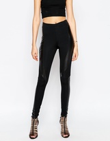 Thumbnail for your product : ASOS TALL High Waist Stretch Treggings With Leather Look Back