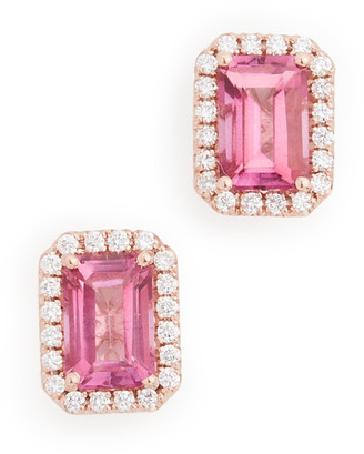 Suzanne Kalan 14k Rose Gold Emerald Cut & Pave Diamond Stud Earrings