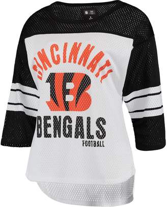 G Iii Women's G-III 4Her by Carl Banks White/Black Cincinnati Bengals First Team Three-Quarter Sleeve Mesh T-Shirt