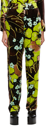 Dries Van Noten Brown Velvet Floral Trousers