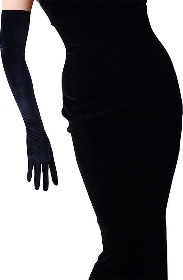 DooWay Fashion Long Black Velvet Gloves for Women Touchscreen Stretchy