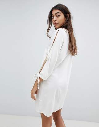 Noisy May jersey mini dress with tie detail in white