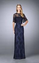 Thumbnail for your product : La Femme 24856 Beaded Lace Gown with Capelet