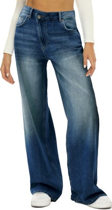 HDLTE Women Wide Leg Jeans High Waist Baggy Jeans Loose Boyfriend Jeans  Denim Pants Y2K Blue at  Women's Jeans store
