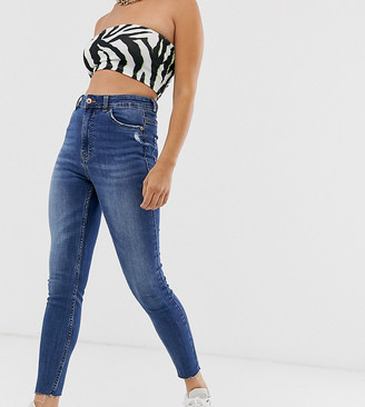 Bershka super high waist skinny jean in dark blue - ShopStyle