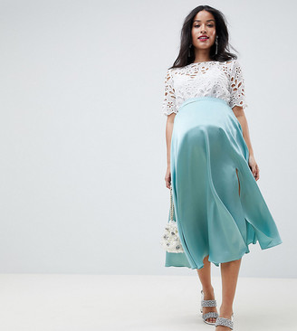 Asos DESIGN Maternity satin midi skirt with side split
