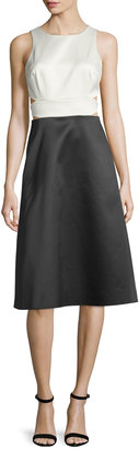 Cynthia Rowley Sleeveless Colorblock Dress W/Cutouts, Off White/Black