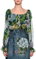 Thumbnail for your product : Dolce & Gabbana Hydrangea Off-the-Shoulder Chiffon Blouse, Green