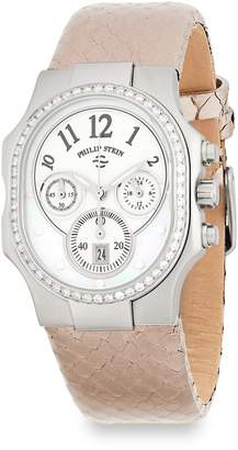 Philip Stein Teslar Women's Classic Diamond and Leather Chronograph Strap Watch