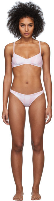 white and pink striped bikini