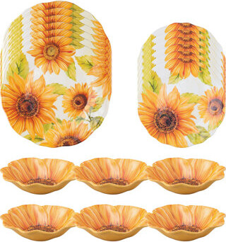 Gracie Oaks Sunflower 18 Piece Melamine Dinnerware Set Plate and Bowl Set - Service for 6
