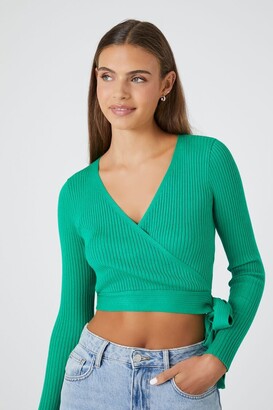 Green Abstract Mesh Tie Front Puff Sleeve Bralette